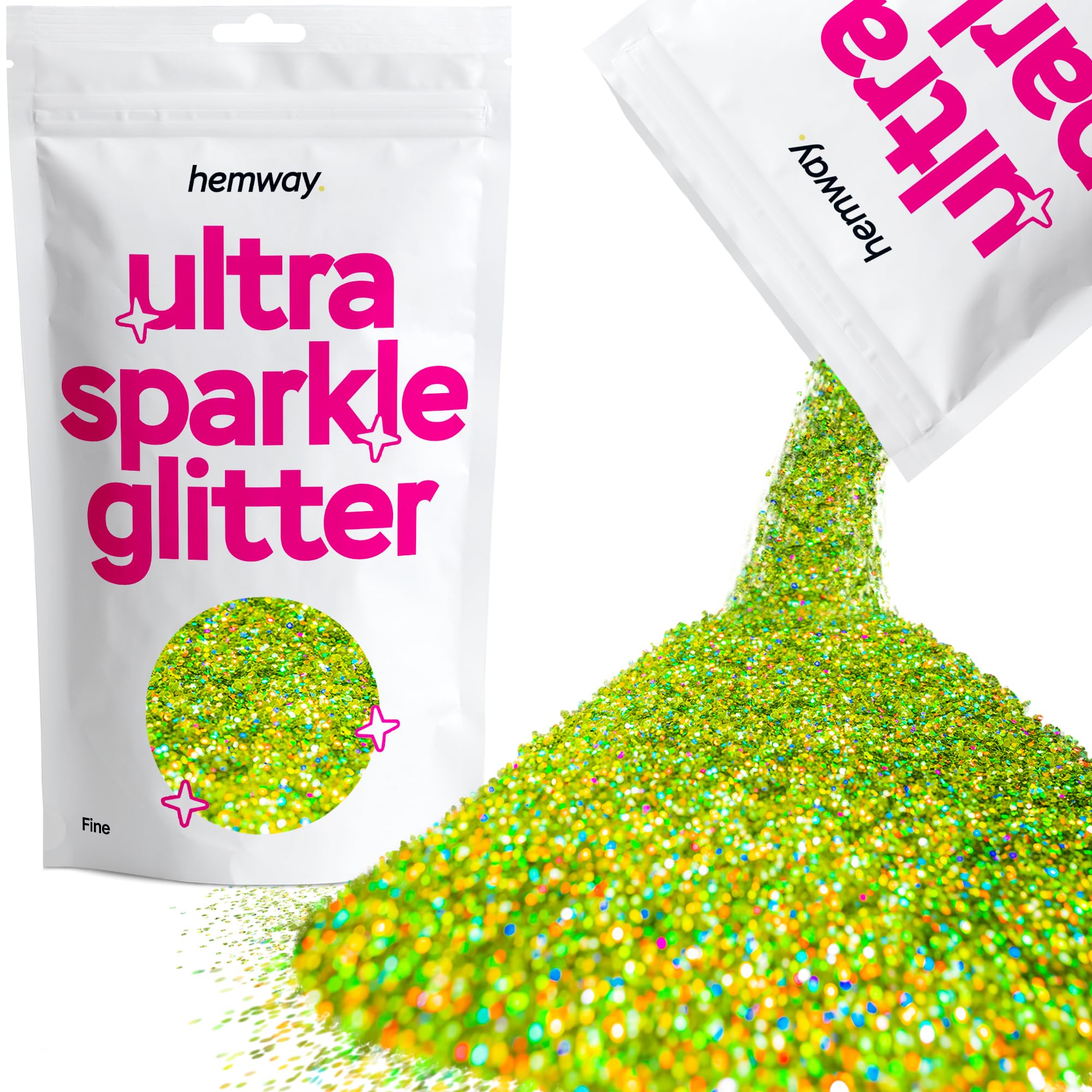 Hemway Ultra Sparkle Glitter Lime Green Holographic 100g Fine | Glitter for Arts & Craft, Makeup, Nail Art, Crafting, Card Making, Sparkle Decoration