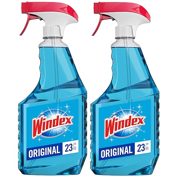 WINDEX GLASS AND WINDOW CLEANER SPRAY BOTTLE, BOTTLE MADE FROM 100% RECYCLED PLASTIC, SURFACE CLEANING SPRAY, ORIGINAL BLUE SCENT, 23 FL OZ (PACK OF 2)