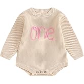 Infant Baby Girl First Birthday Outfit Knit Sweater Romper One Print Oversized Onesie Cute Fall Winter Clothes