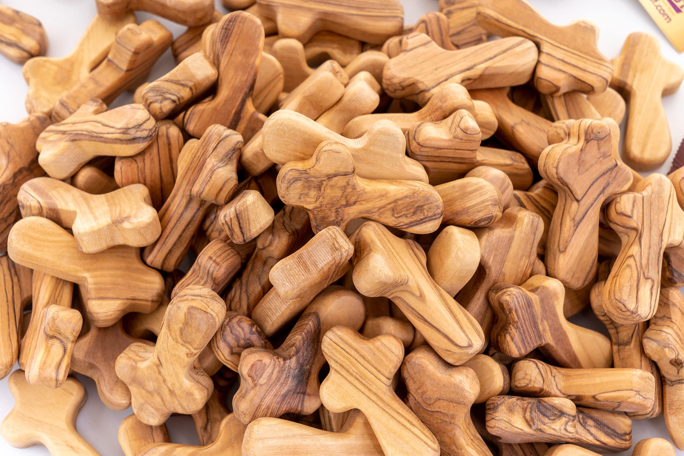 Zuluf 100 Small Olive Wood Comfort Crosses from Bethlehem Israel | Pocket Holding Crosses | Comes With 100 Holy Land Certificates 6cm / 2.5 Inch Each Cross - CRS301