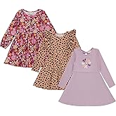 BTween Girls Long Sleeve Dresses, 3 Pack Soft Cotton Casual Dresses for Kids