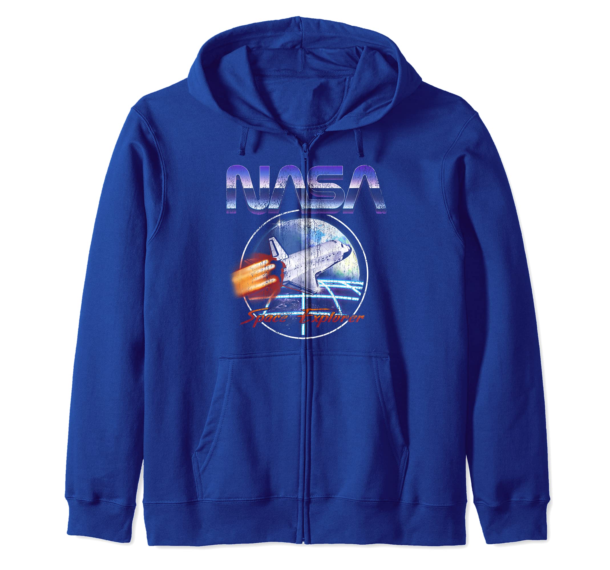 NASA Space Explorer 80's Neon Chrome Retro Vintage Zip Hoodie