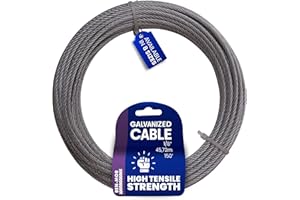 BEN-MOR Galvanized Steel Cable – 1/8 in x 150 FT 7X7 Core Flexible Cable Wire for Fencing, Clothesline, Deck Railing, Pulley, Winch Loop Rope with 340 LBS Working Load Limit for Home and Industrial Use