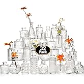 Arme Glass Bud Vase Set of 32 Pcs，Small Glass Vases for Flowers，Clear Bud Vases in Bulk，Vintage Vases for Centerpieces，Small Glass Bud Vase for Rustic Wedding Decorations，Home Table Flower Décor
