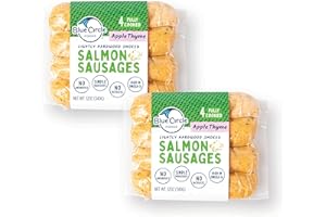 Blue Circle Foods Salmon Sausages | Sustainable, Fully Cooked, Lightly Hardwood Smoked (Apple Thyme, 2 Packs/ 8 Sausages)