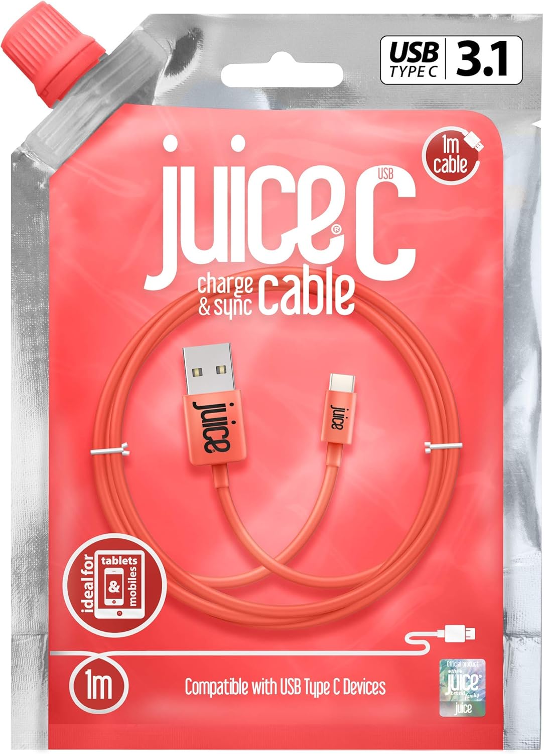 Juice USB Type C 1m Charger and Sync Cable for Samsung Galaxy S20, S10, S9, S8, S20 Plus, Huawei P30, P20, Sony - Image 3