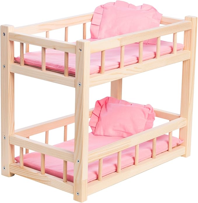 WOODTASTIC Wooden Bunk Bed for Baby Dolls up to 16Inches with Pink