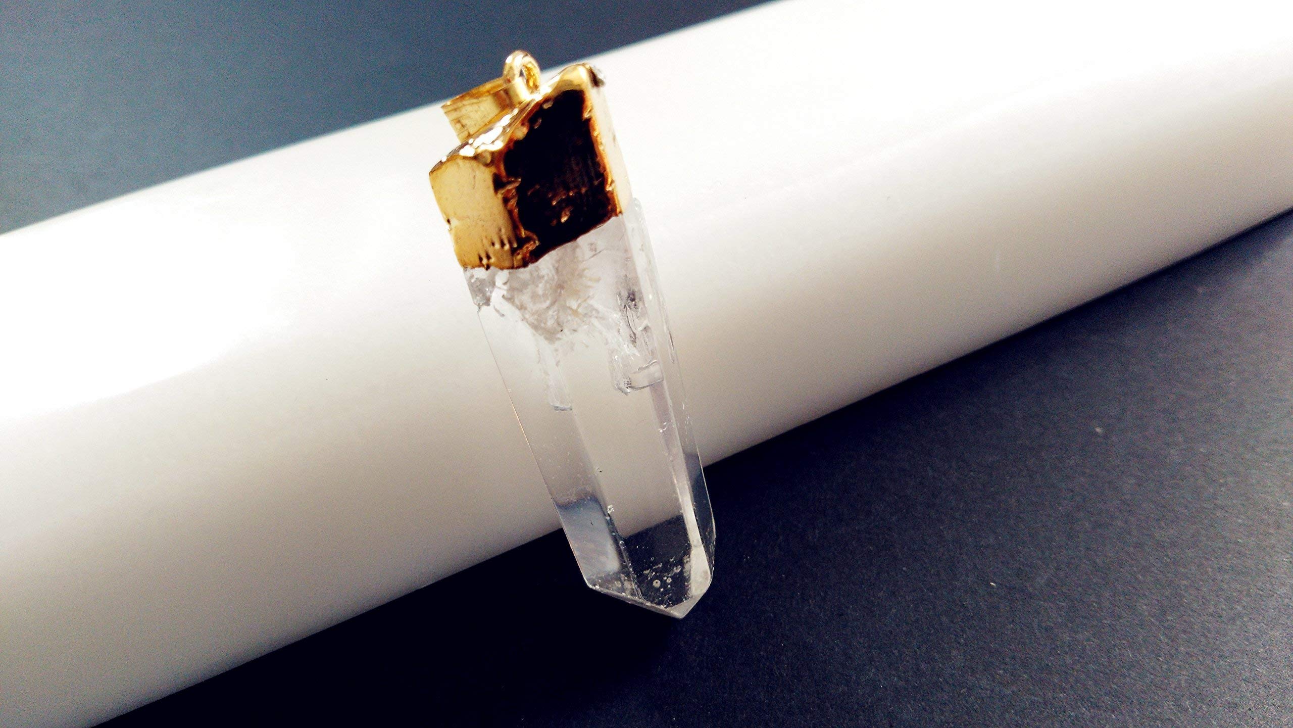 2019 Handmade Electroplated Large Hexagonal White Crystal Column Pendant Chakra Healing