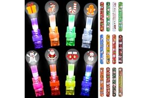 HARKTA Christmas Party Favors for Kids,32PCS LED Light Up Finger Lights,Christmas Toys Gifts for Students Party Supplies,Novelty Items Classroom Prizes Stocking Stuffers,Extra Gifts 12PCS Slap Bracelets