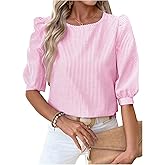 SHENHE Women's Summer Puff Sleeve Striped Blouse Dressy Casual Going Out Business Work Top