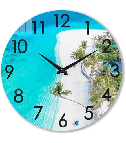 JoFomp Beach Theme Outdoor Wall Clock - 12 Inch Waterproof With Glass, Battery Operated For Patio & Garden