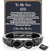 Officentra Gifts for Men Mens Leather Bracelet Engraved with Love You Forever Adjustable Gifts for Him Boyfriend, Husband, Son Premium Box for Birthday, Anniversary, Holiday