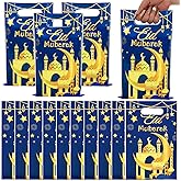 Whaline 50Pcs Eid Mubarak Party Favor Bags Ramadan Treat Bags with Handles Blue Gold Plastic Candy Goodie Bags for Islamic Muslim Party Favors Supplies