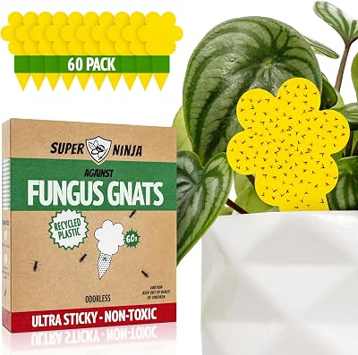 Super Ninja Fungus Gnat Killer 60 Pack Yellow Sticky Traps Indoor Plants