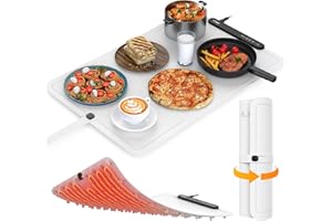 VTAR Electric Food Warming Mat Tray Warmer for Party Buffet Servers Hot Logic Heating Heater Full Surface Keep Warm, Rollable Portable, Premium Silicone, 3 Temperature Set, Auto Shut Off - White