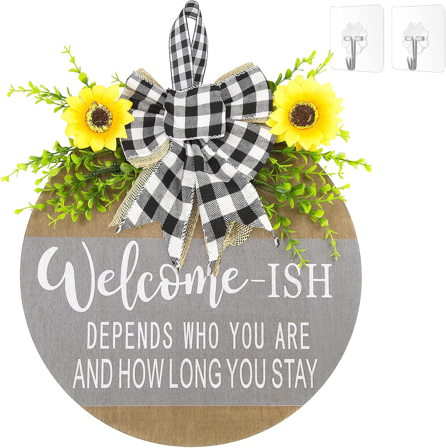 Welcome Sign Front Door Decor,Restaurant,home,outdoor,porch/home decoration,Wood 12Inch,New Year,Christmas, Easter,Housewarming Gifts (gray)