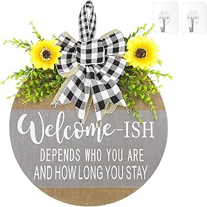 Welcome Sign Front Door Decor,Restaurant,home,outdoor,porch/home decoration,Wood 12Inch,New Year,Christmas, Easter,Housewarming Gifts (gray)