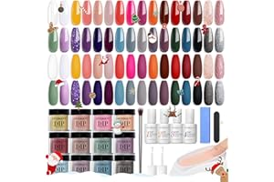 AZUREBEAUTY Dip Powder Nail Kit 32 Colors, Brown Nude Red Glitter Nail Christmas Dipping Powder Starter Set System Essential Liquid & Dip Recycling Tray Set for French Nail Art Manicure Salon DIY Home