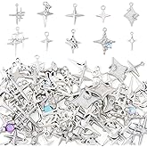 Beadthoven 64Pcs Alloy Star Charms Tibetan Silver Mini Four-Pointed Star Pendants Crystal Rhinestone Charms Cute Metal Jewelry Accessory for DIY Bracelet Necklace Keychain Making Christmas Ornaments