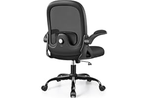 AtHope Office Chair Ergonomic Desk Chair with Adjustable 3D Lumbar Support and Height, Comfy Mesh Computer Chair with Flip-up Armrests, Swivel Rolling Task Chair with Wheels for Home Office (Black)