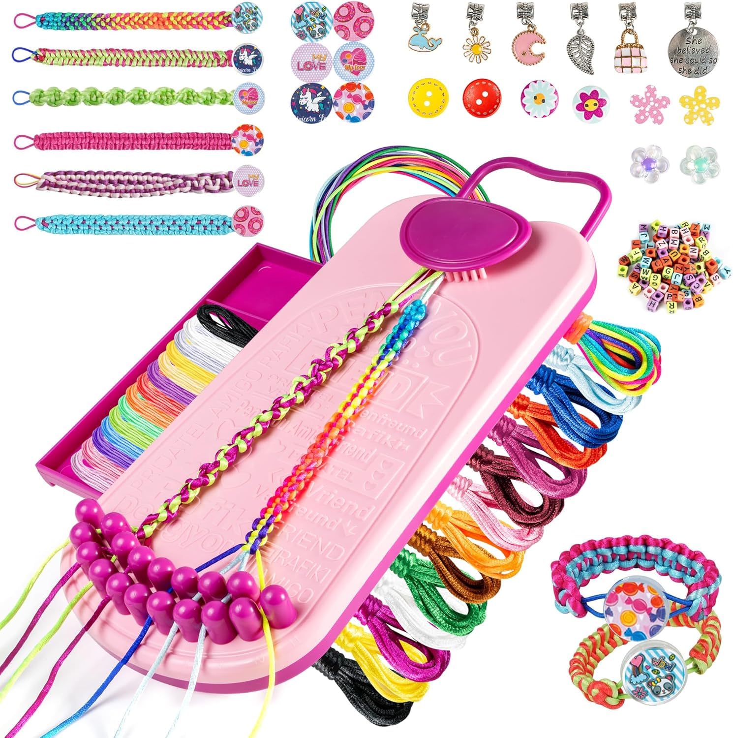 Friendship Bracelet Making kit, Arts and Crafts for Kids 6-12, Toys for Girls Age 6 7 8 9 10 11 12, Craft Kit with Threads, Elastics, Beads, Buckles, Bracelet DIY Toy Gift for Girl Birthday Christmas — image 1