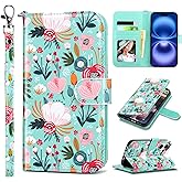 ULAK Compatible with iPhone 16 Wallet Case [RFID Blocking], Women PU Leather Shockproof Protective Folio Flip Cover with Card Holder Kickstand for iPhone16 6.1 inch, Mint