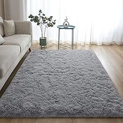 DweIke Fluffy Grey Rugs for Bedroom Living