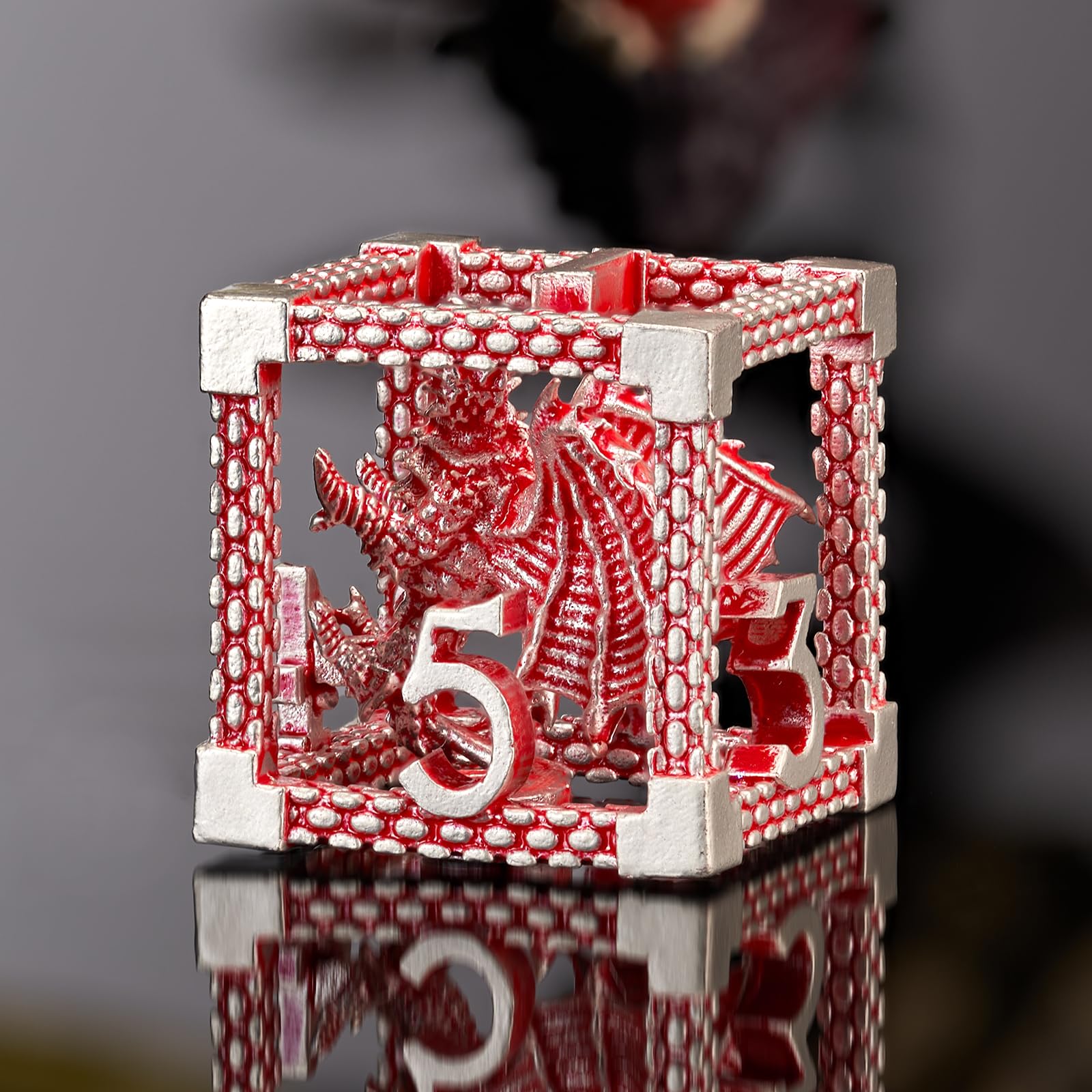 HNCCESG D&D Hollow Metal Dice Set Polyhedral Dice Set for Dungeons and Dragons Dice Role Playing Board Games (Red and White Dragon)