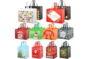 YANGTE 20 Pack Christmas Gift Bags Assorted Sizes With Handle, Non-Woven Christmas Tote Bags for Gifts Wrapping (4 Extra Large, 8 Large, 8 Medium)