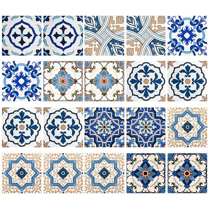 Irich 20 Stück 15 * 15 cm PVC Fliesensticker, Selbstklebende Klebefolie Fliesen, Wasserdicht & Ordentlich für Küche Bad Wände