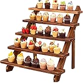Wooden Cake Stand 5 Tiered Tray Stand for 30 Cupcakes Stepped Wood Display Stand for Weddings, Tiered Party Table Display Riser for Food, Dessert, Cookie (Wood, 5-Layer Cake Rack)