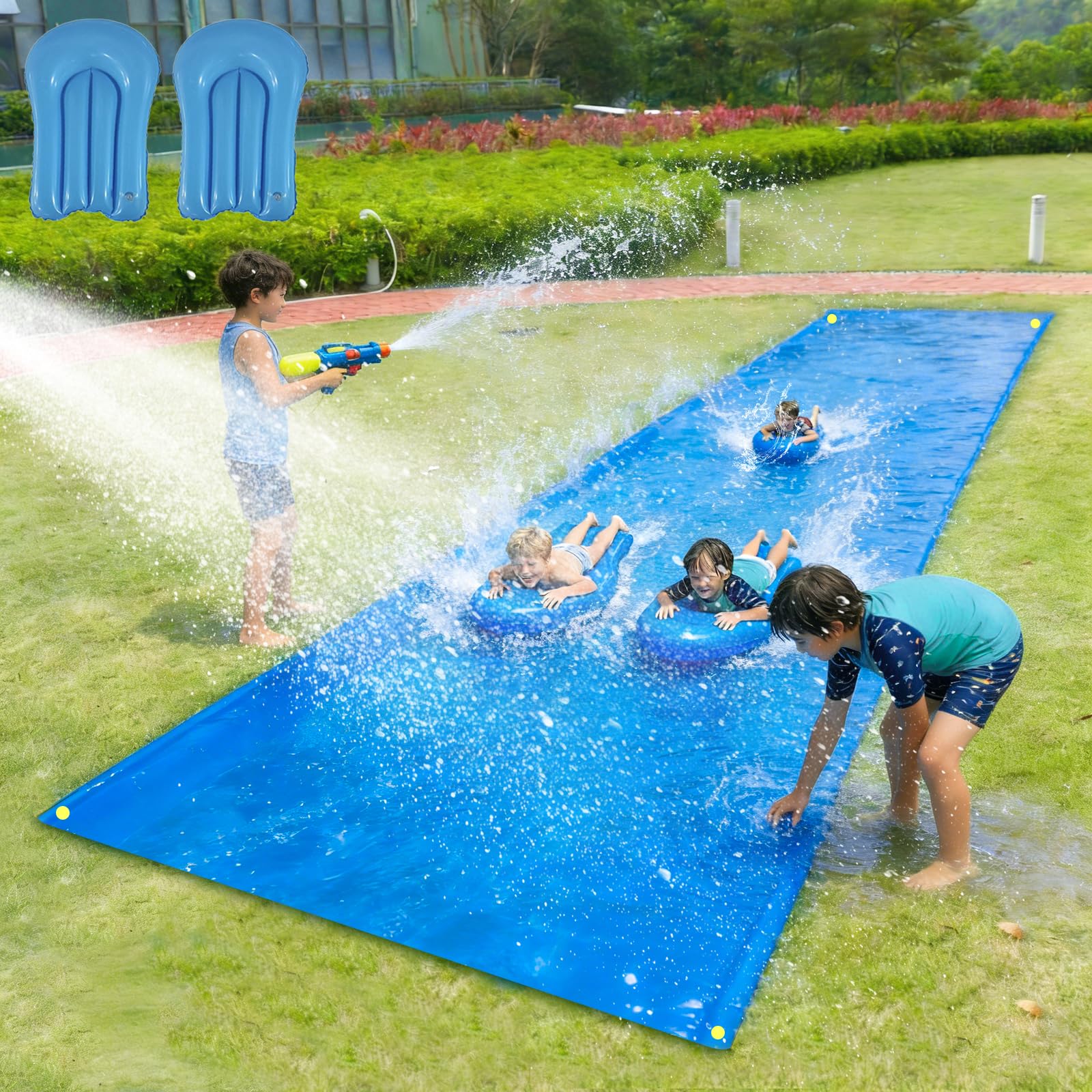 Aycsiyana 900 x 220 cm Slip and Slide for Adults with 2 Bodyboards, Extra Long Heavy Duty Slip n Slide Backyard, Lawn Big Water Slide Tarp for Adults