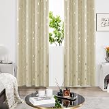 Deconovo Blackout Curtains 2 Panels 140x245 cm Star Design Eyelets Dark Beige view 3