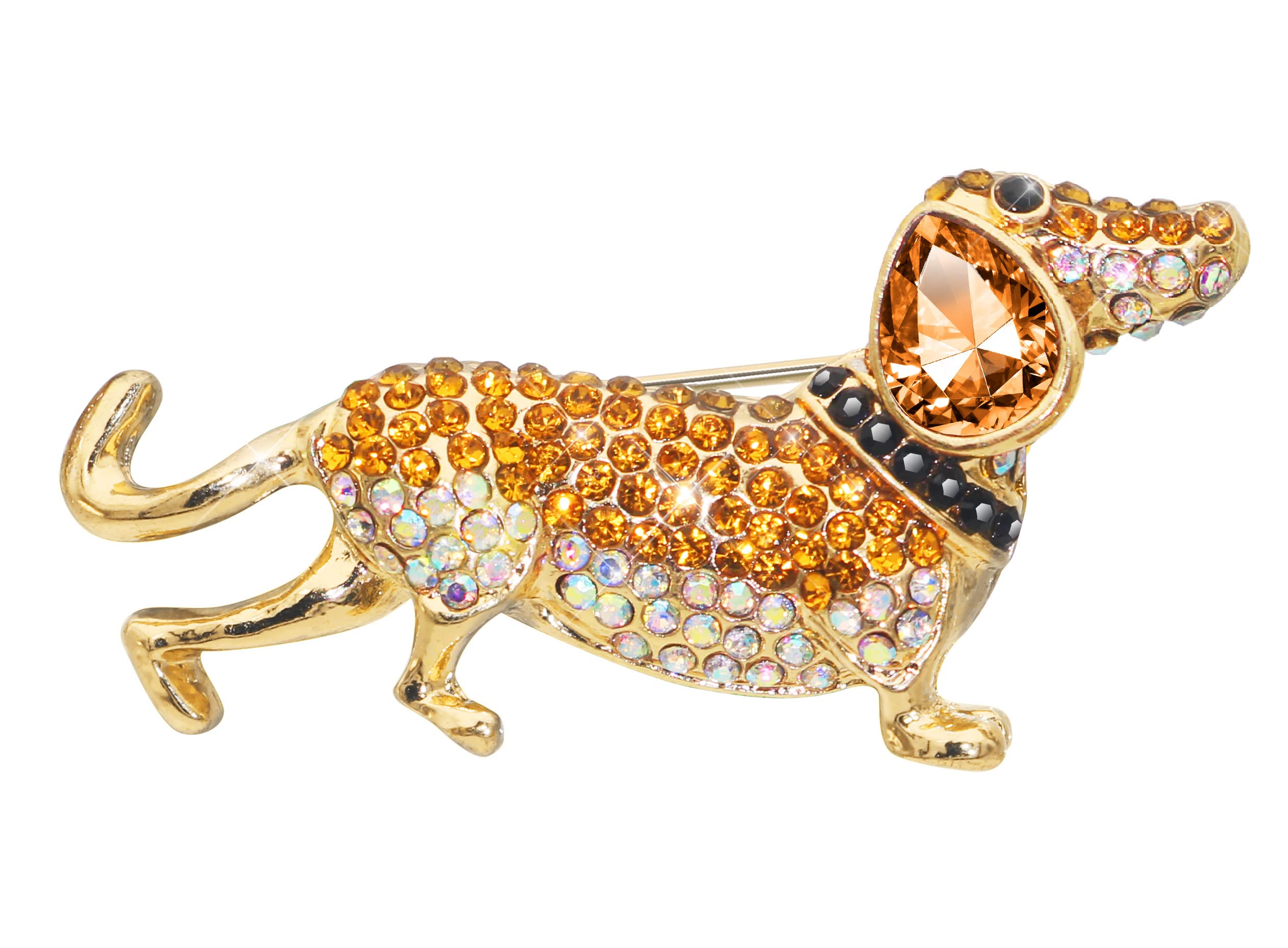 KristLand Lovely Animal Brooch Rhinestones Dachshund Dog Pin Enamel with Crystals for Women Weddings Outfits Bridal Gift Box