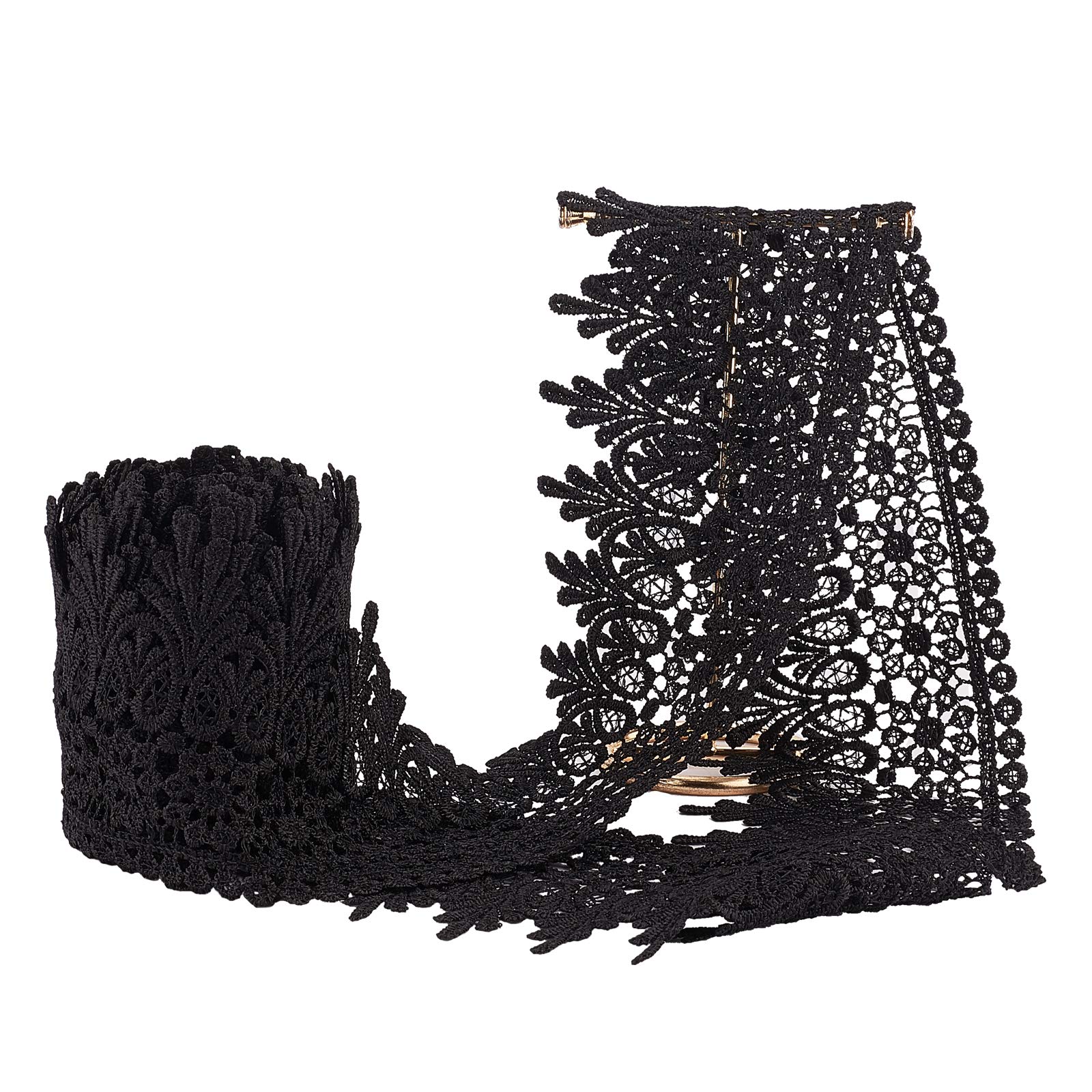 PandaHall 8.5CM Width Black Lace Ribbon Inelastic Embroidery Lace Trim,Curtain Tablecloth Slipcover Bridal DIY Clothing/Accessories