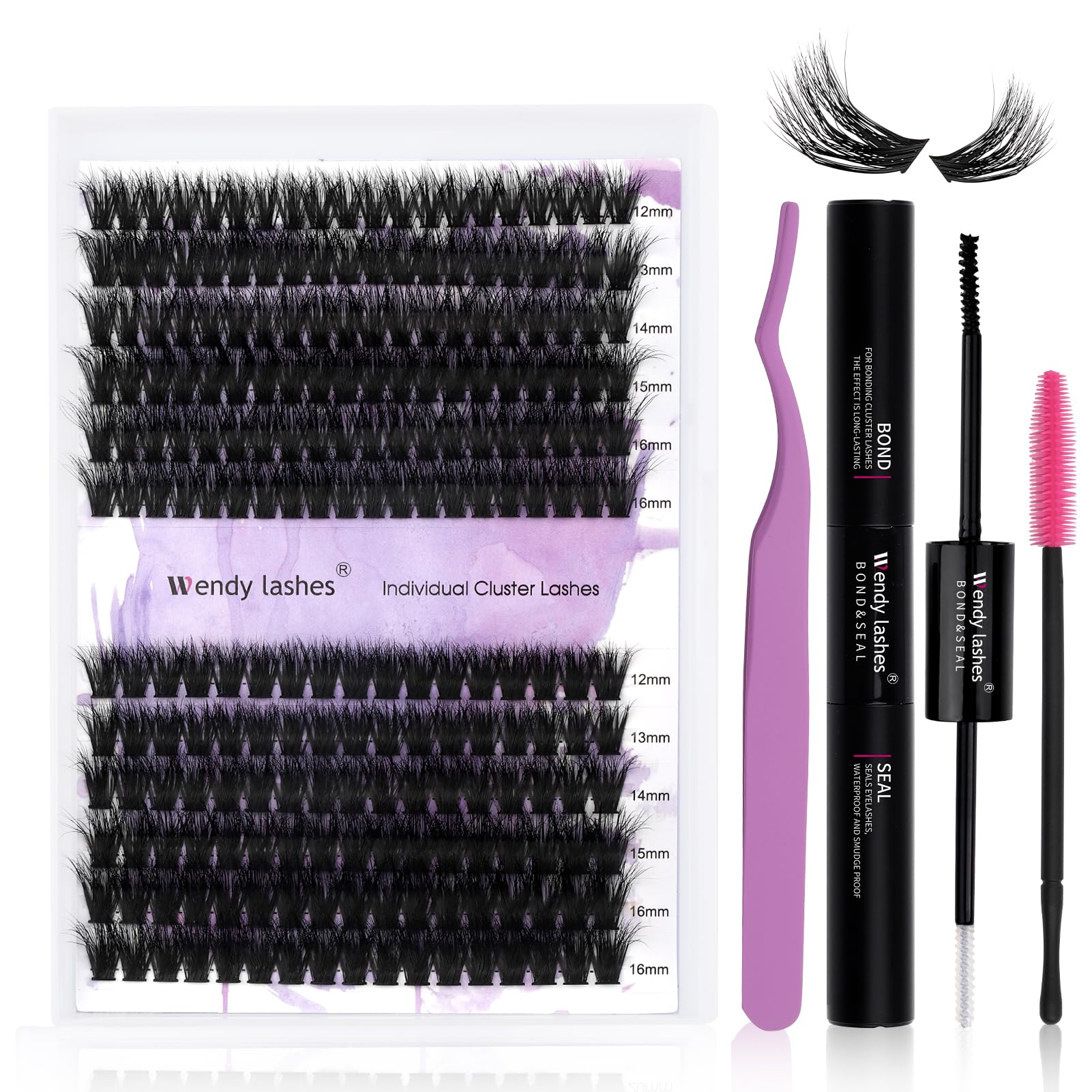 Individual Lashes Kit Cluster Lashes D Curl 0.07mm Mixed 12-16 3D Effect Eyelash Extension Kit 60D/80D Wide Stem Lash Clusters Kit at Home(3D-60D/80D-D-DIY Lash Kit) — image 1