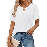 MEROKEETY Women's Summer Business Casual Blouse Tops Dressy Short Sleeve V Neck Loose Fit Work T Shirts