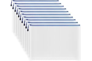 AUSTARK 10 Pcs Zipper File Bags, Waterproof Plastic Mesh Pouch for Office School, Board Game Storage Bags (A3 Size 16.9''x12'', White and Blue)