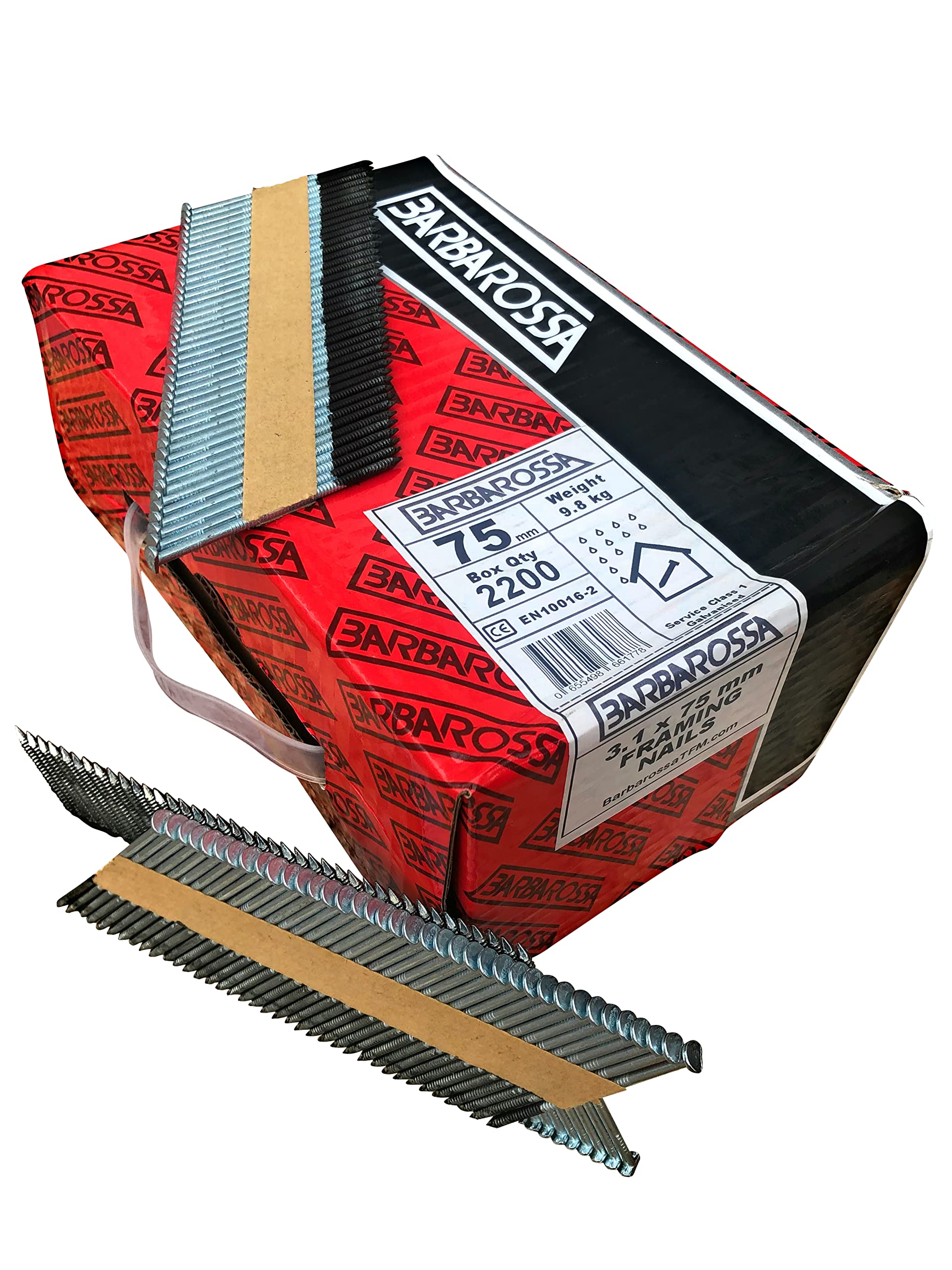 Barbarossa 1st Fix (51mm - 90mm) Galvanised collated framing Nails for Cordless nailers (75mm - 3" (2200) Ring)