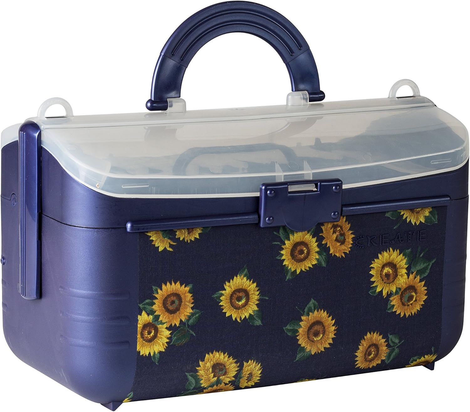 Sewing Kit Storage Box Organizer Blue Flower Basket, Transparent Lid