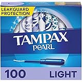 Tampax Pearl Tampons Light Absorbency, With Leakguard Braid, Unscented, 50 Count x 2 Packs (100 Count total)