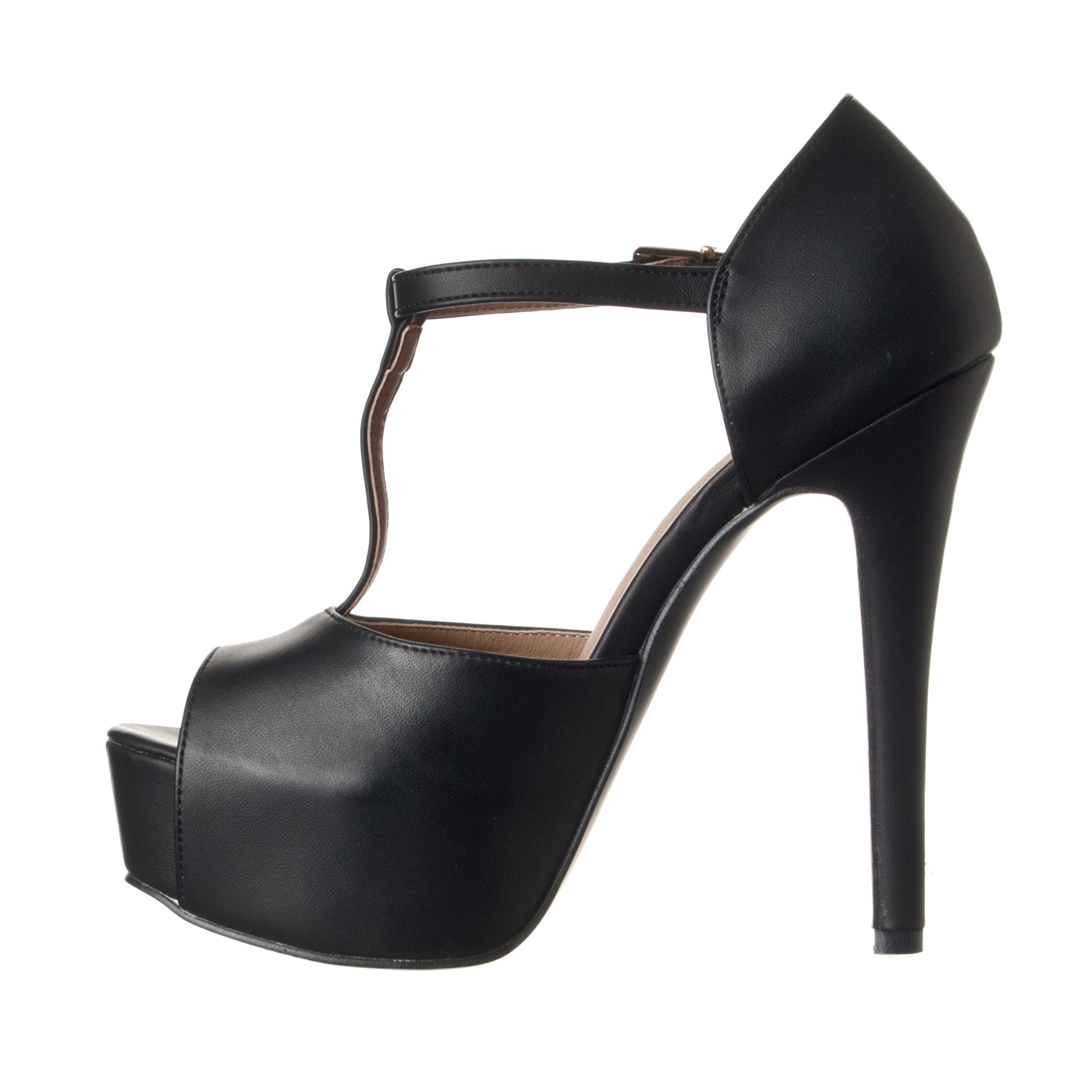Riverberry Women's Abby Peep Toe Platform T-Strap High Heel Pump - Image 3