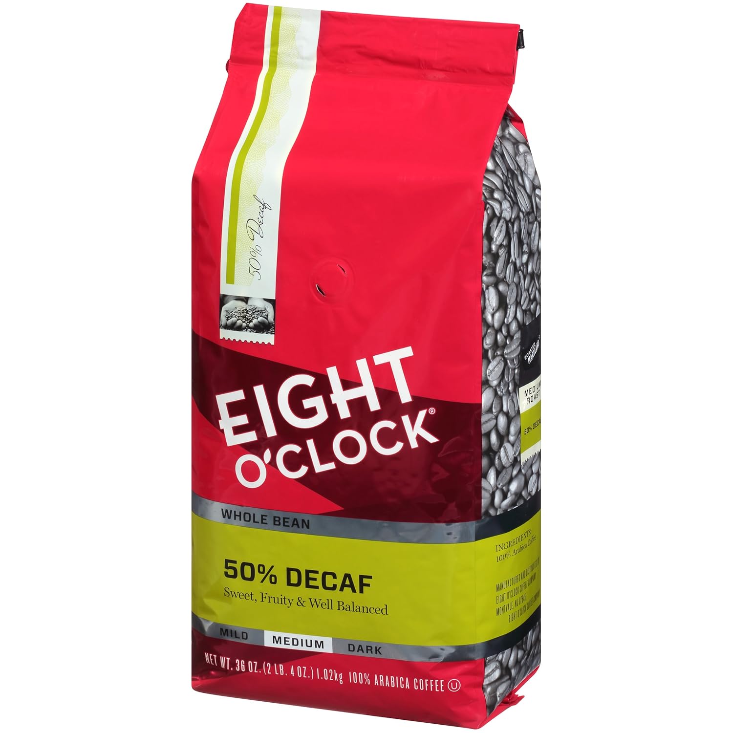 Eight O'Clock Whole Bean Coffee, 50 Decaf, 36 Ounce
