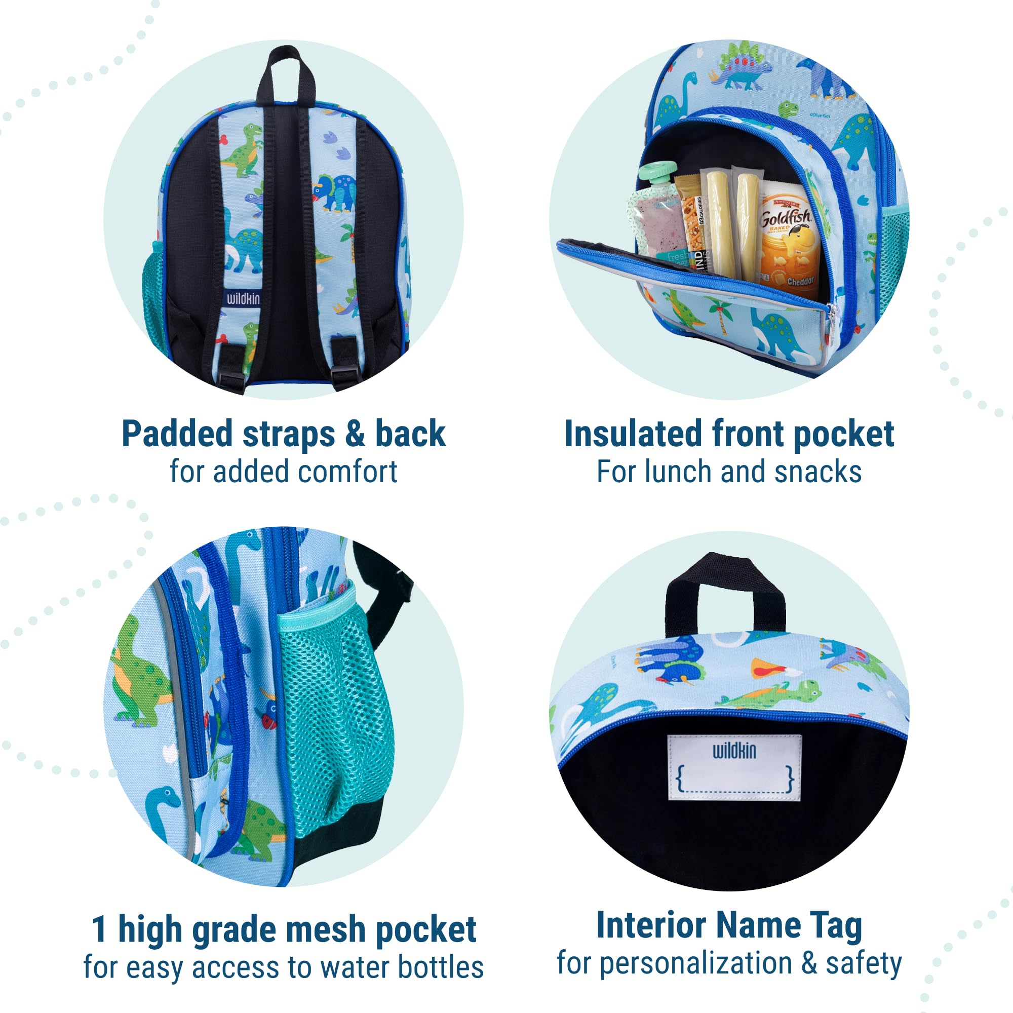 Wildkin 12-inch Kids Backpack – Padded, Adjustable, Ideal for Daycare & Travel - Dinosaur Land