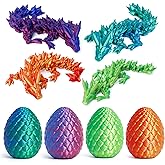 4PCS 3D Printed Dragon Eggs with Dragon Inside, Mini Mystery Egg Articulated Crystal Fidget Toy, Home Office Decor Executive Gift, Surprise 3D Printed Animals Toy Set (Set C)