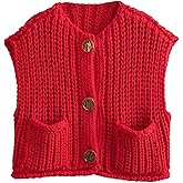 Flygo Womens Sleeveless Sweater Vest 2025 Fall Sweaters Loose Crop Knit Top Chunky Crochet Button Cardigan Sweaters