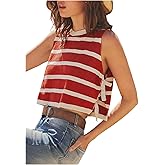 Floerns Women's Cute Striped Sweaters Vest Crewneck Knit Sleeveless Bow Tie Pullover Tops
