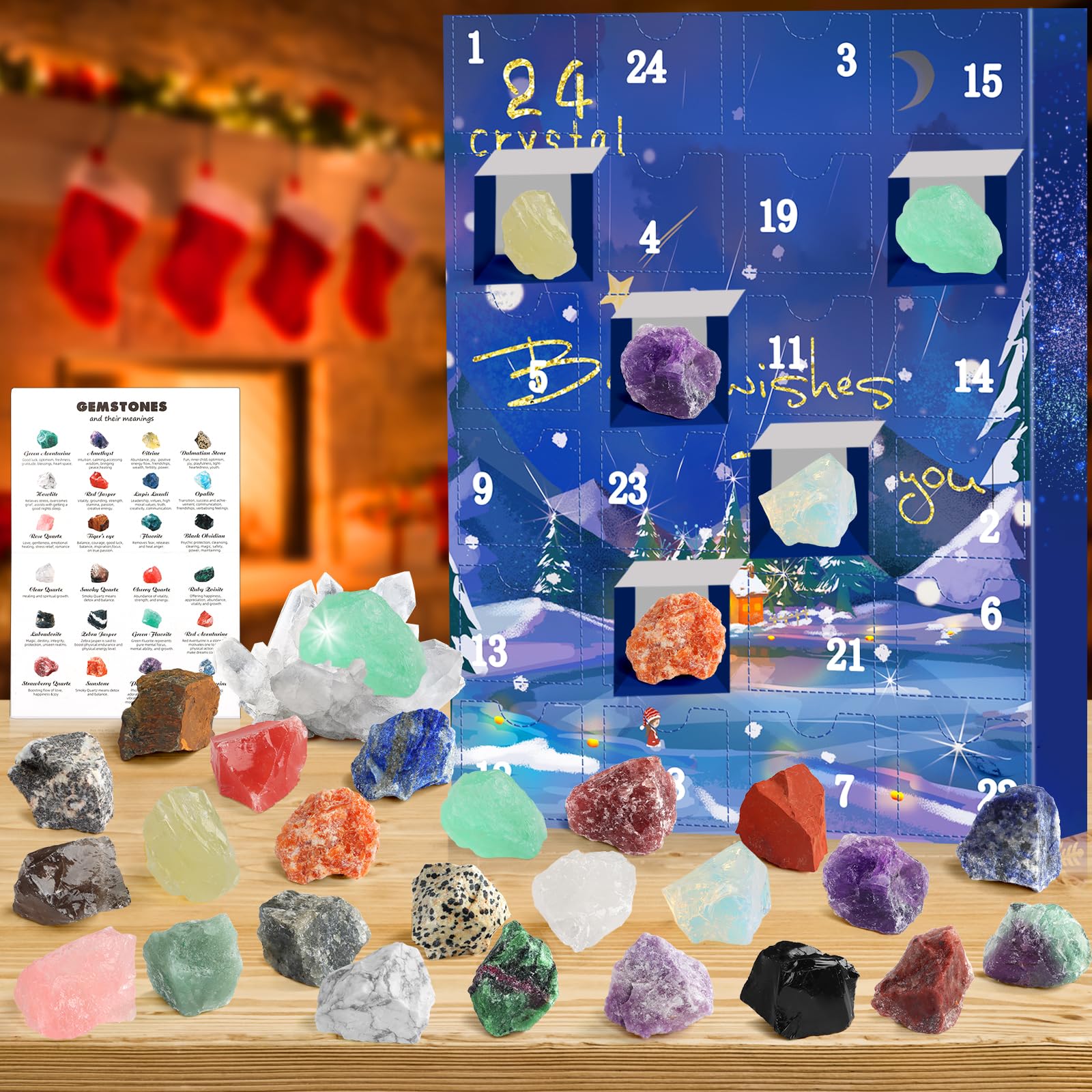 Crystals Advent Calendar 2025, 24 Days Natural Crystal Minerals & Fossils Gemstones Christmas Countdown Advent Calendars for Kids,Enthusiasts Rock Collection Gifts for Boys Girls Adult Xmas (#2)