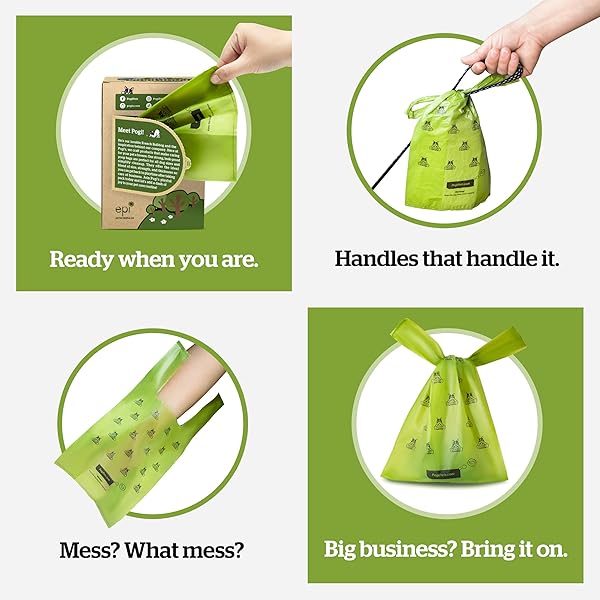 POGI’S 300 UNSCENTED DOG POOP BAGS WITH HANDLES – EARTH-FRIENDLY, LEAK-PROOF, ULTRA THICK, 4+ MONTH SUPPLY