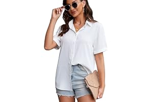 SPRING SEAON Women's Button Down Shirts Short Sleeve Collared Tops Lady Work Office Chiffon Blouse
